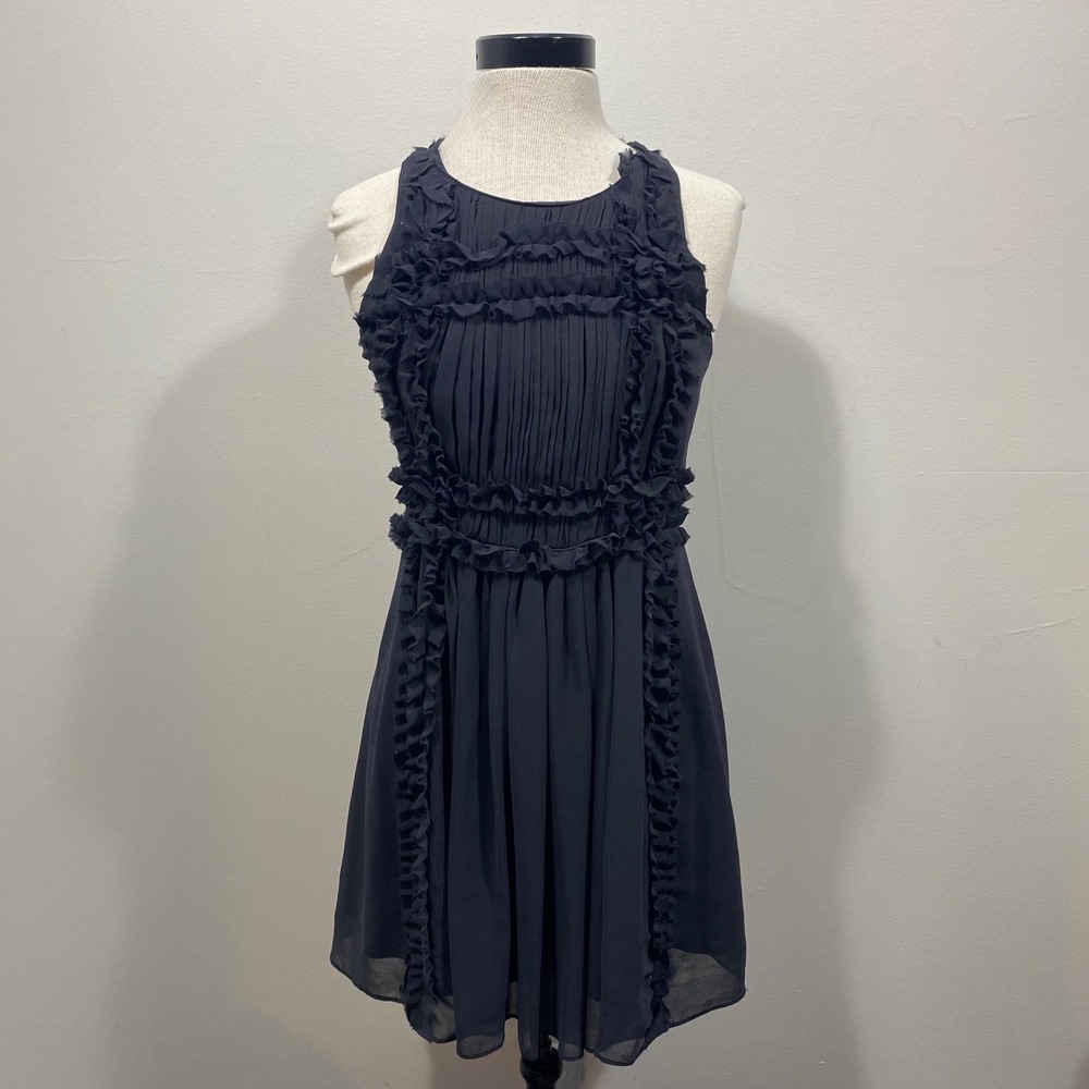 Akira Black Label Blue Ruffle Pleated Sleeveless Mini Cocktail Dress Women's Med